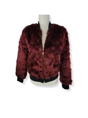 Say What Burgundy Faux Fur Jacket  Juniors Small